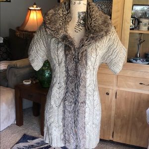 Faux Fur Accented S/S Sweater